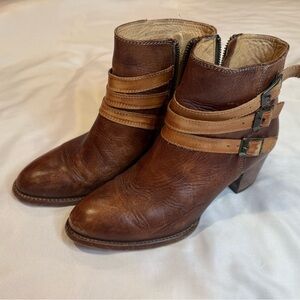 Bed Stu Two-Tone Brown Leather Heeled Boots